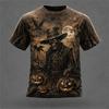 2026 Halloween Men's 3D-Printed Crew-Neck T-Shirt: Blue Flame Pumpkin Man Short-Sleeve Top Festive Loose-Fit Horror Top