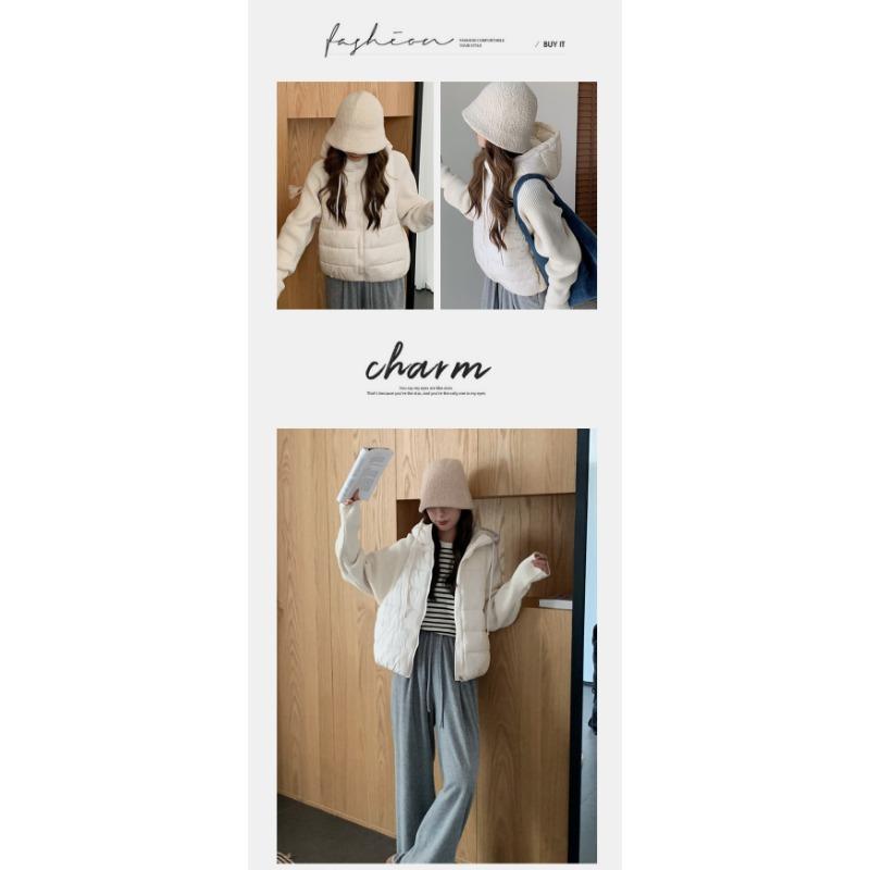 Women Loose Hooded Thickened Knit Sleeve Spliced Padded Winter Cotton Coat