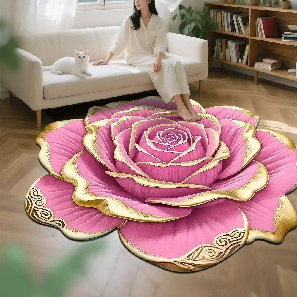 3D-Stereoskopie-Teppich mit Blumenmuster für das Wohnzimmer, Bodenmatte