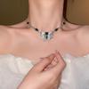 Vintage Silver Butterfly Earring & Necklace Set with Diamond Inlay - Elegant & Luxurious Women's Jewelry