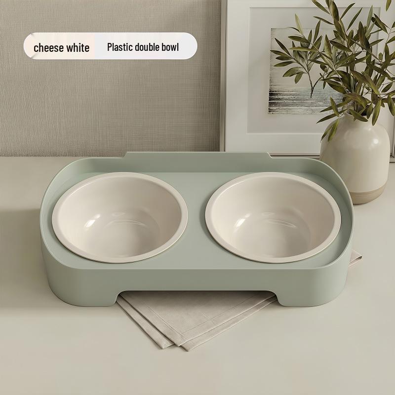 Eco-friendly Double Cat & Dog Bowl: Slanted Design for Cervical Protection - Food & Water Bowl