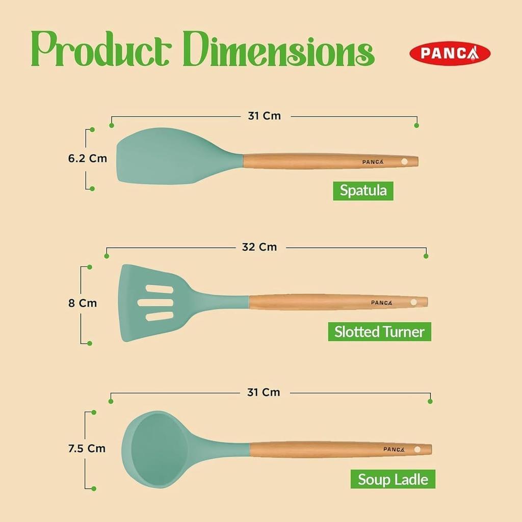 Silicone Non Stick Spatula Set of 3 with Wooden Handle