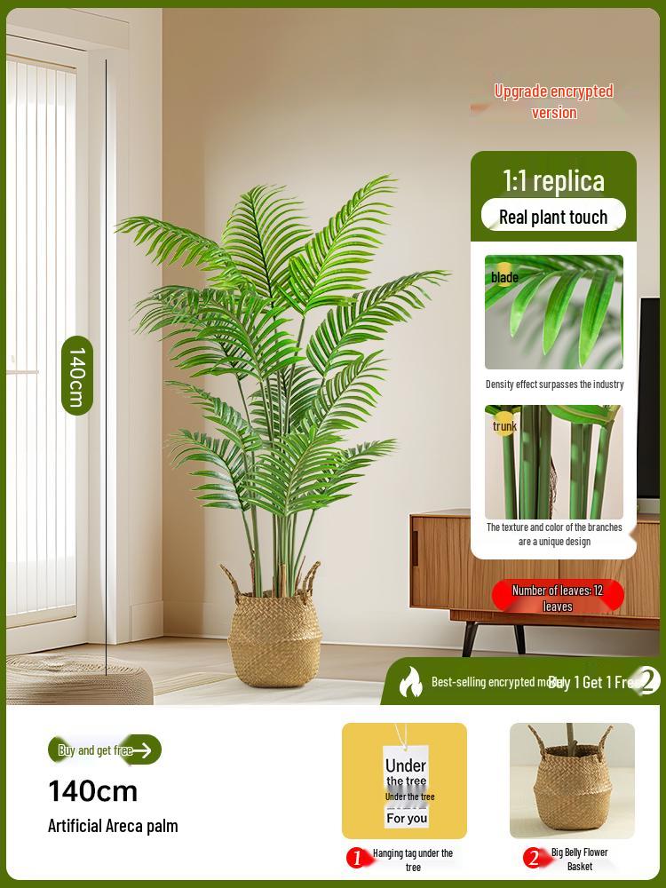 Luxury Fishtail Palm Artificial Tree for Indoor Living Room Decor - Bionic Green Plant In Pot for Floor Landscaping.