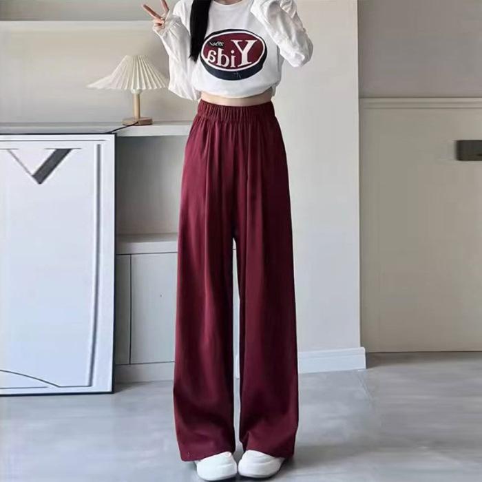 Women's High Waist Wide Leg Pants Loose Straight Trousers Minimalist Ice Silk Yamamoto Pants Fall Lazy Casual Daily Bottoms