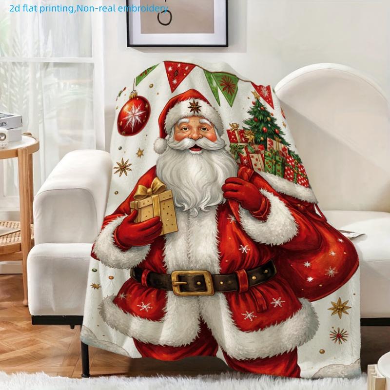 1pc Christmas Theme Santa Claus Printed Blanket, Holiday Gift, Multi-Size Available, Autumn Thanksgiving Christmas Nap Blanket, Suitable for Living Ro