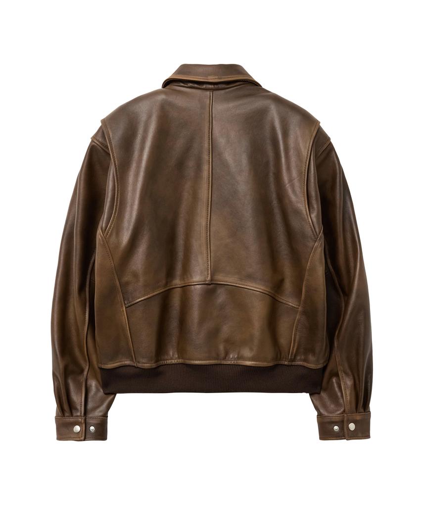 Sperone [Real Leather] Lambskin Washed Semi-Over Jacket (Brown)