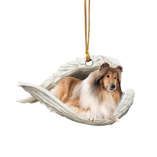 Dog Sleeping In Angel Wings Ornament 2D Flat Car Rear View Mirror Hanging Charm Pet Memorial Keepsake for Christmas Tree Car Interior Accessories