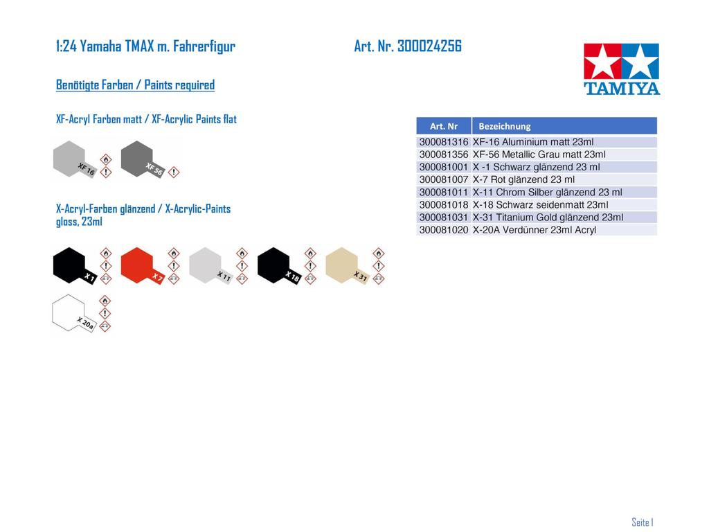Tamiya Série de voitures de sport Yamaha TMAX et coffret de figurines en plastique modèle 24256 1/24 n° 256