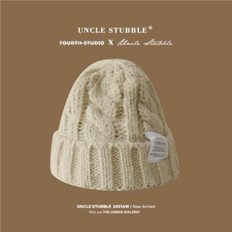 Knitted Appliquéd Twisted Wool Hat Big Head Circumference Winter Candy Colour Ear Protection Hat Women's Hat