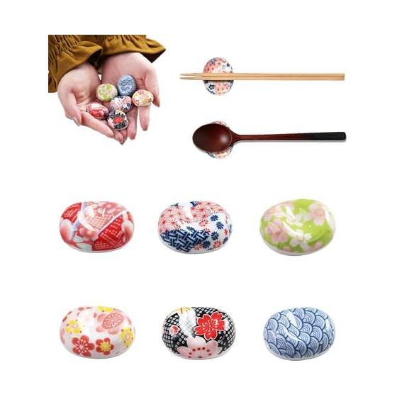 Chopstick Rests (Set of 6) - Elegant Japanese Ceramic Chopstick Holders with Hand-Painted Designs, Spoon Rests, Tabletop Decor, Dishwasher Safe