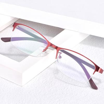 Myopie-Brille für Damen, blaues Licht, Halbrahmen, Computerbrille, 2 Stück, weiblich, ultraleicht, quadratisch, Metall, kurzsichtig, 0 ~ -6,0
