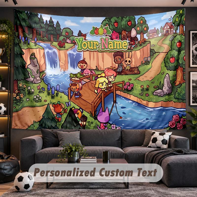 Animal Crossing Personalized Tapestry Support Custom Name, Wall Art Home Decoration