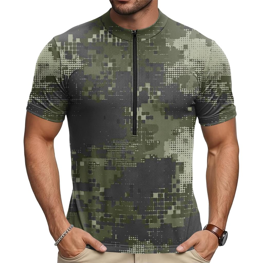 Men's Short Sleeve Cycling Jersey Quick Dry Breathable Fabric Half Zip Neck Lightweight Athletic Top for Outdoor Sports
