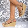 Fashion Thick Bottom Gold Wedge Sandals for Women Summer 2025 Ankle Strap Chunky Platform Sandalias Mujer Bowtie Decor High Heel Sandals