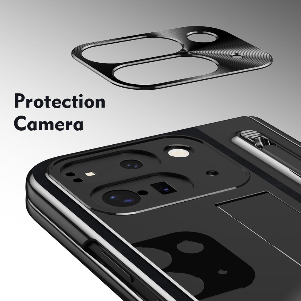 Pro Google Pixel 9 Pro Fold 5G Pouzdro Stojánek Kůže+PC Kryt na telefon s Fólií z tvrzeného skla a Stylusem