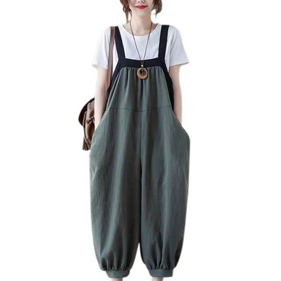 

Женский летний комбинезон без рукавов с квадратным воротником, лоскутный цветной комбинезон на подтяжках, шаровары длиной до щиколотки, комбинезон 4XL армия зеленый