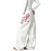 Vintage Americana Embroidered Wide-Leg Denim Jeans Women High-Waisted Relaxed Fit Y2K Streetwear Straight Drag Pants