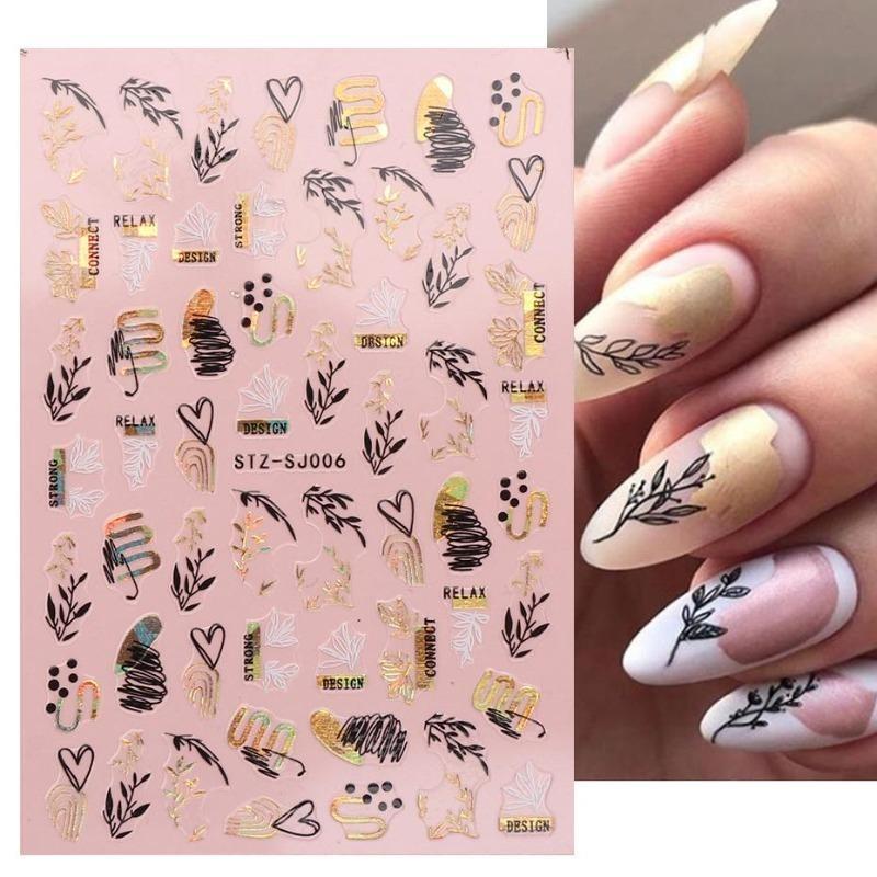 Graffiti Strips Nail Stickers for Women Nail Art Decorations Rose Gold Abstract Line Spring 3D Slider for Manicure Polish Tattoo