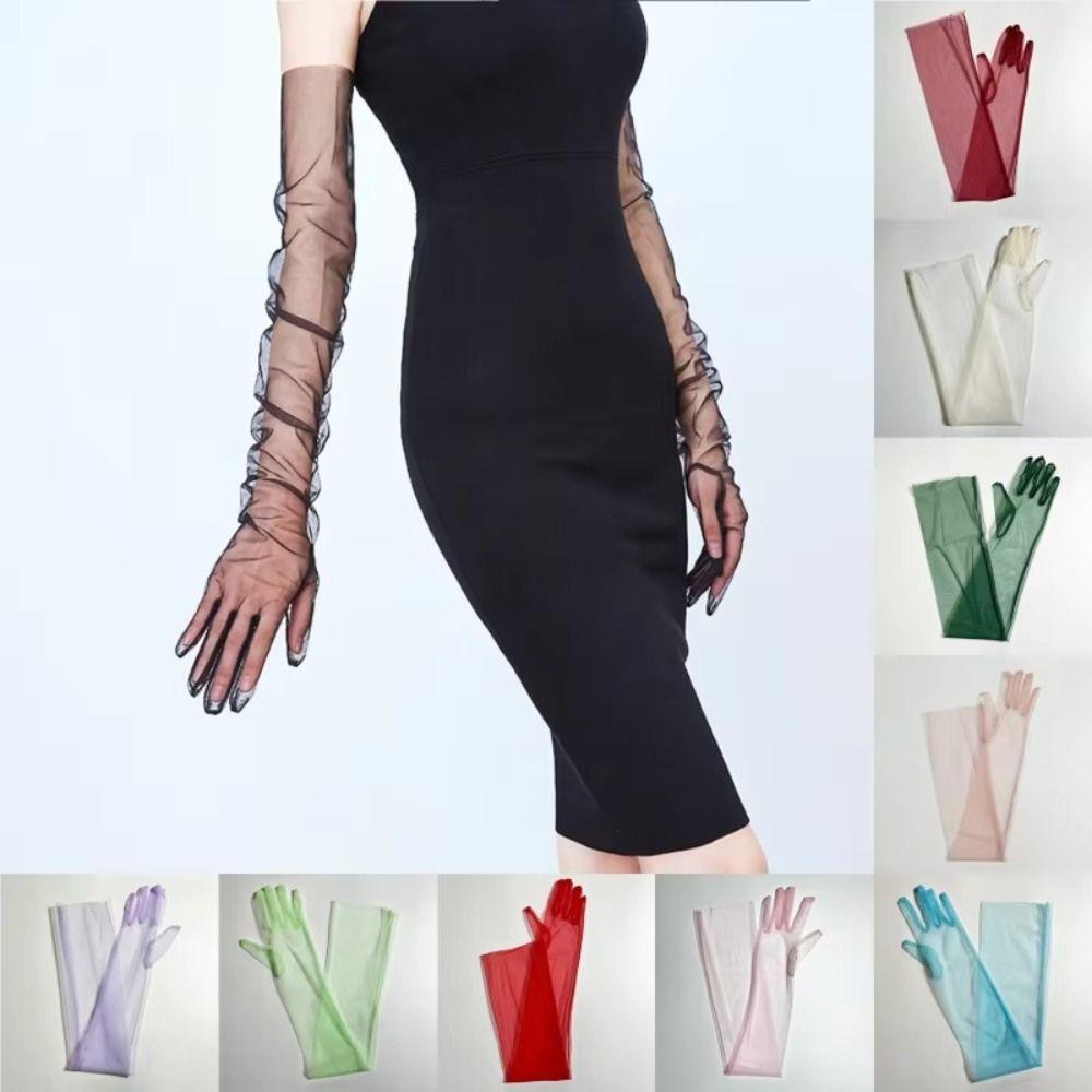 70cm Long Sheer Gloves Ultra Thin Mesh Elbow Gloves Fashion Tulle Gloves  Party Dress