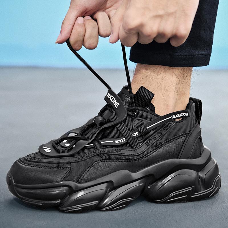 Thick-soled Heightening Dad Shoes for Men and Women Ins Spring and Summer New Leather Mesh Versatile Shoes Casual Sports Shoes