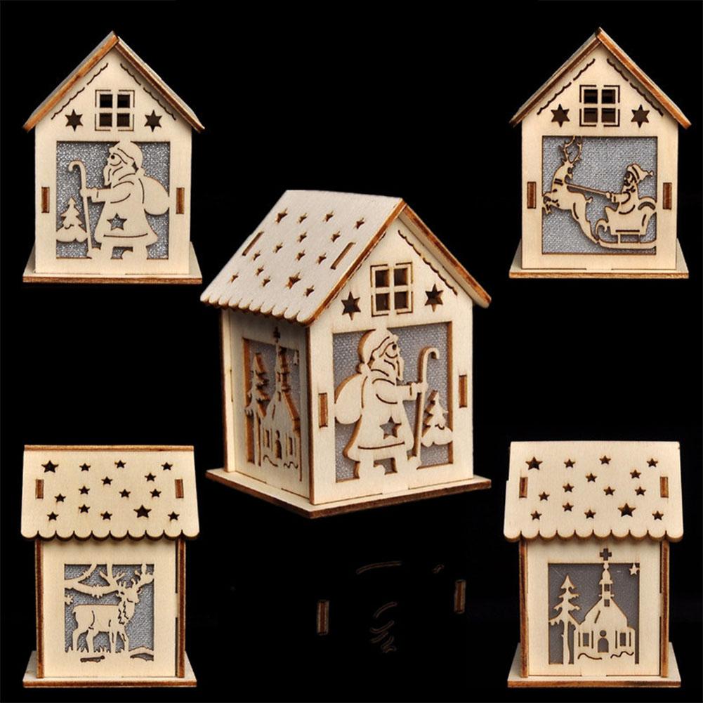 LED Wooden Cabin Light 7 Colors Changing Night Light for Christmas Tree Decoration Home Hanging Wedding Ornaments Gift small#0