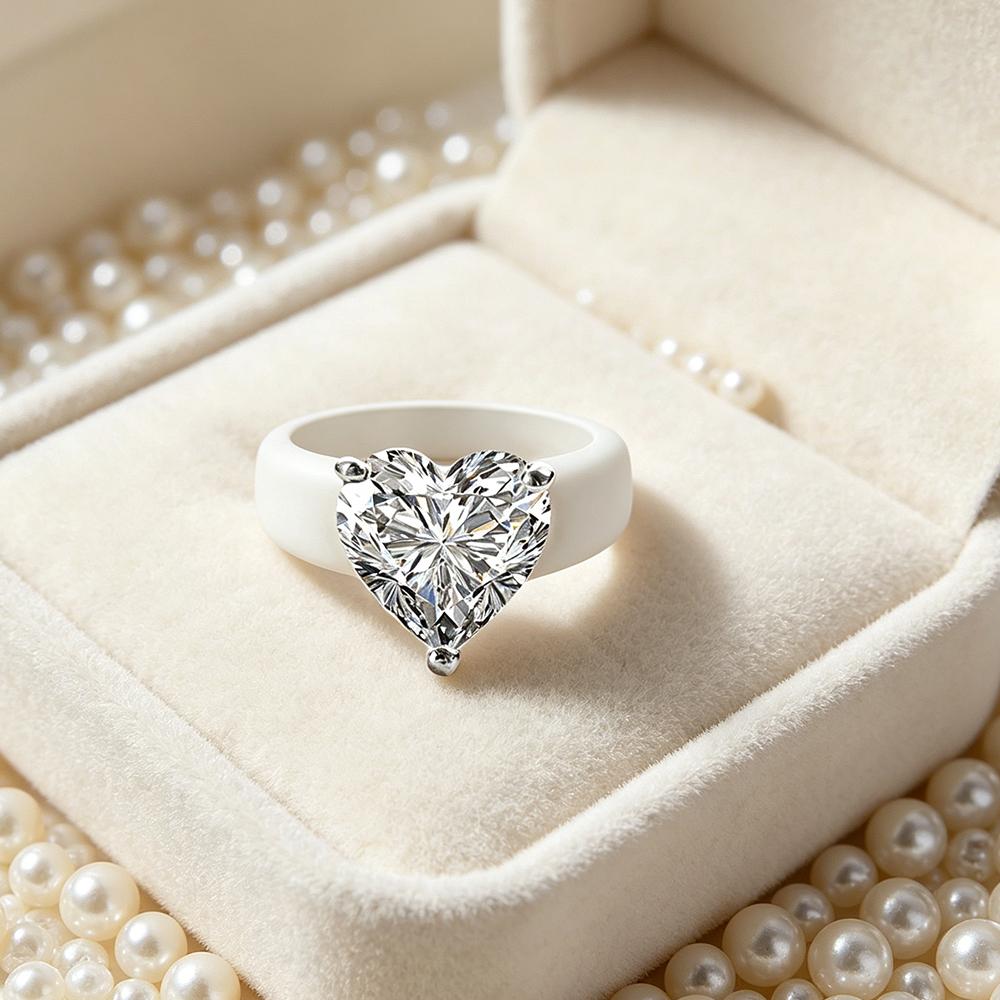 Y2K White Chunky Silicone Ring with Large Square Cubic Zirconia + Portable Mirror Box, Aesthetic Statement Ring for Women Party
