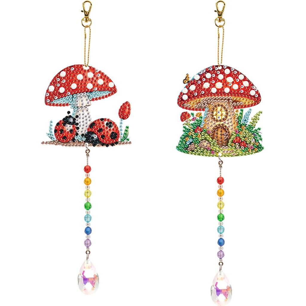 2Pcs Diamond Painting Sun Catchers with Crystal Pendant Diamond Painting Hanging Ornament for Adults Home Garden Decorations