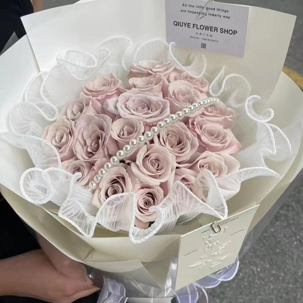 15cm Valentine's Day Pearl Wave Gauze Flower Bouquet Material - Fresh Flower Packaging with Pleated Mesh Gauze