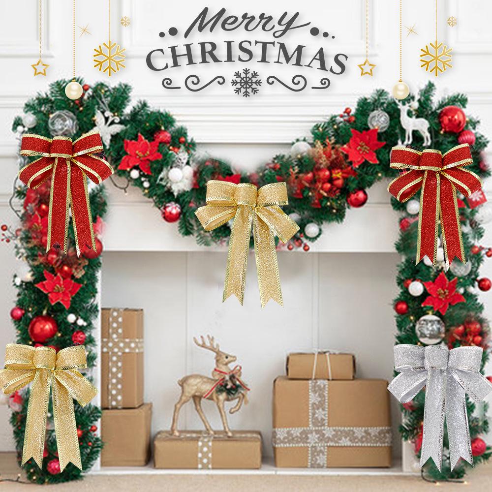 15CM Red, Silver & Gold Glitter Christmas Bow Ornament