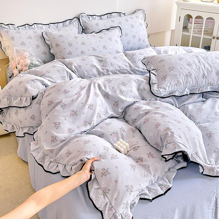 Korean Princess Cloud-like Crinkled Gauze Lace Cotton Bedding Set