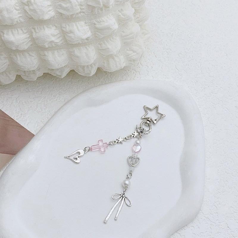 Sweet Cool Girl Beaded Keychain Charm Multifunctional Bead Key Chain with Sweetheart and Winged Crosses Designs