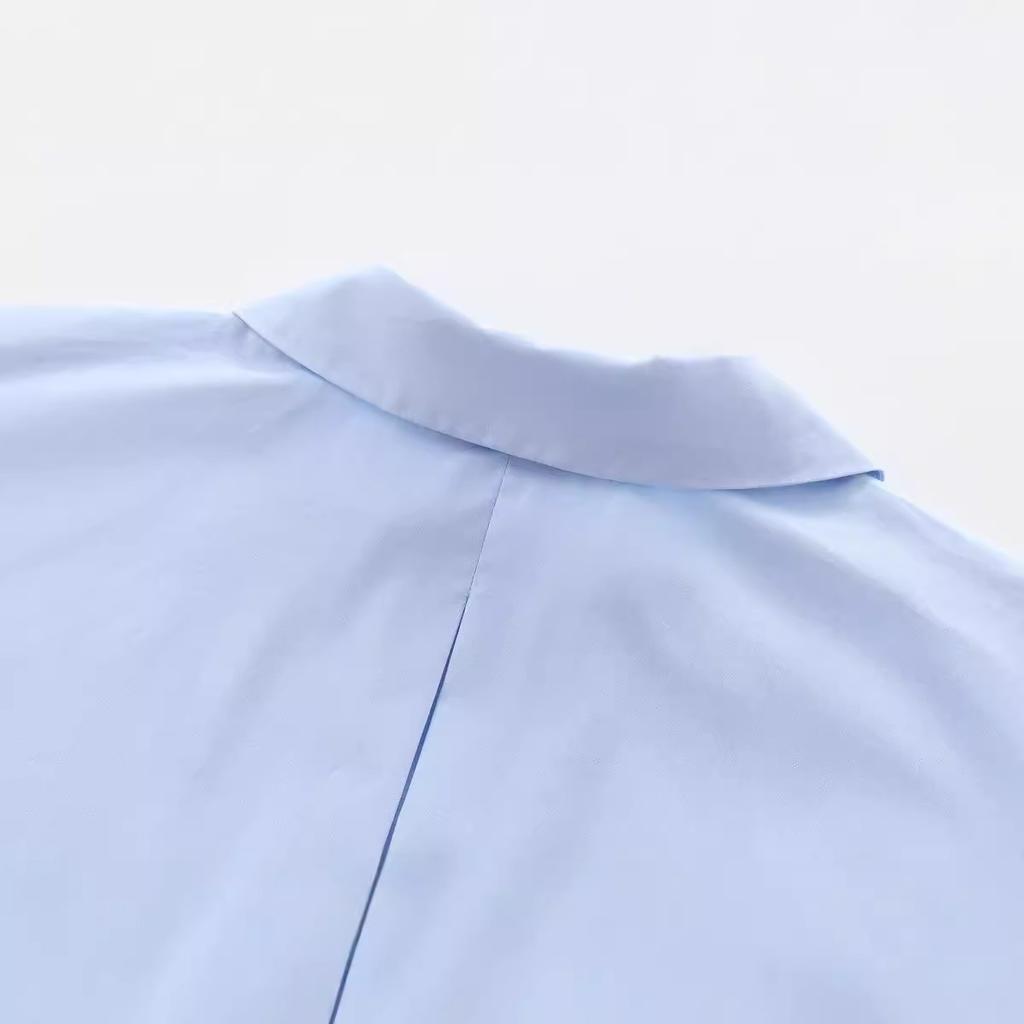 1116 spring and summer new European and American style women's loose sleeve lapel solid color casual poplin shirt 8191111