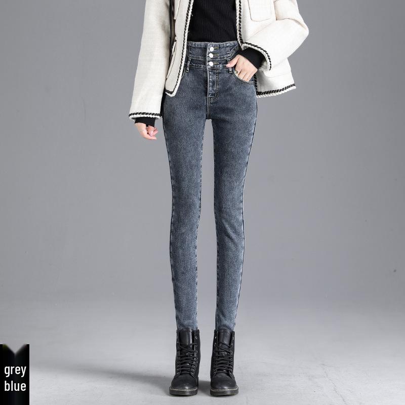 Fleece-Lined High Waist Skinny Jeans: Autumn/Winter Slimming Korean Style Women's Pants