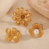 Stainless Steel Classic Flower Leaf Ring Pearl Stacked Ring Large Exaggerated Ring Women Gold Color Fine Jewelry Gifts for Her