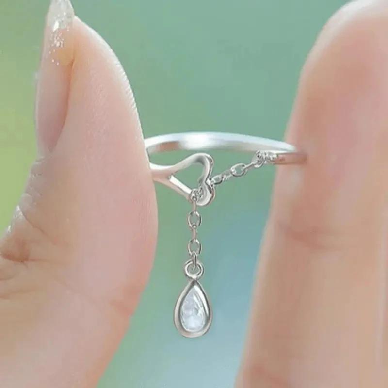 Caoshi Fashion Tassel Design Opening Rings For Women Bright Zirconia Jewelry For Party Chic Adjustable Finger Accessories Gifts