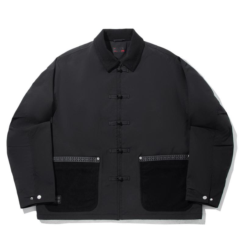 Li Ning Puffer Jackets Men s Black Lapel Moderate Puffer Jacket AJMV193-5 M