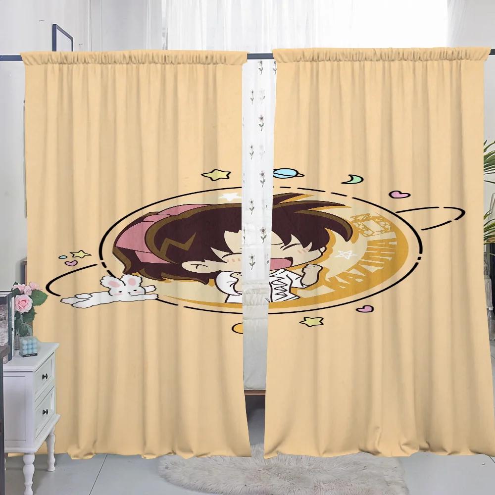 Set Of 2 Window Kitchen Curtains Living Room Door Curtain Detective Conan Bedroom Decoration Partition Blackout Polyester Ideal For