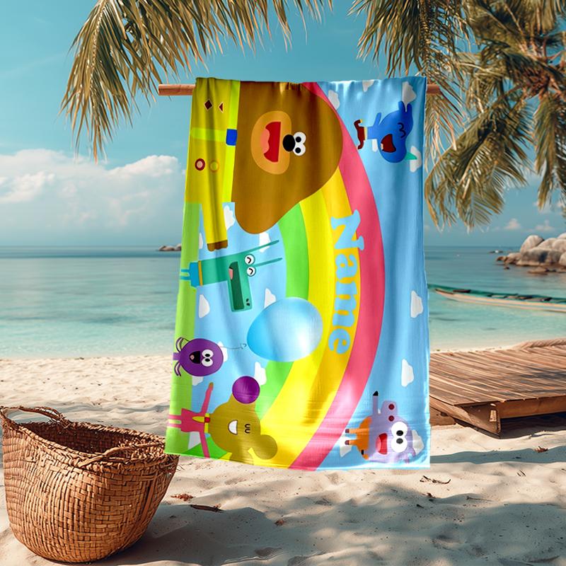 Custom Name Ultra-Soft Beach Towel with Hey Duggee Theme,Ideal for Pool - Camping, Diving - Perfect Travel Essential, Vibrant Beach Towel.