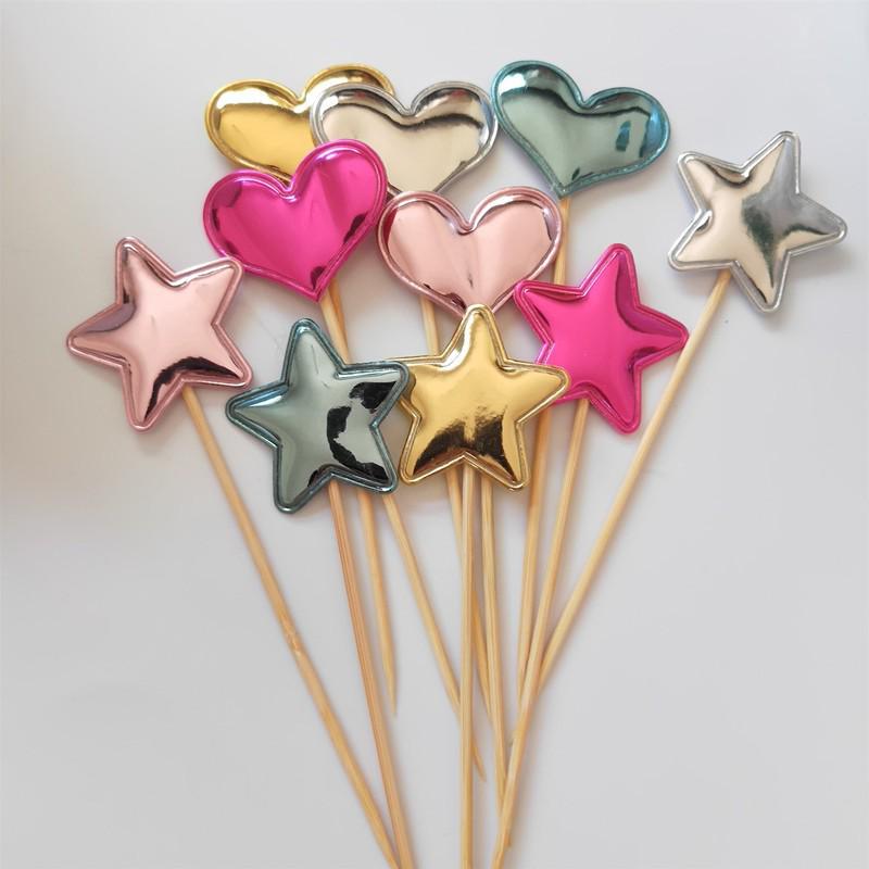 Peach Heart, Star, Snowflake, and Crown Cake Decoration Toppers for Birthdays