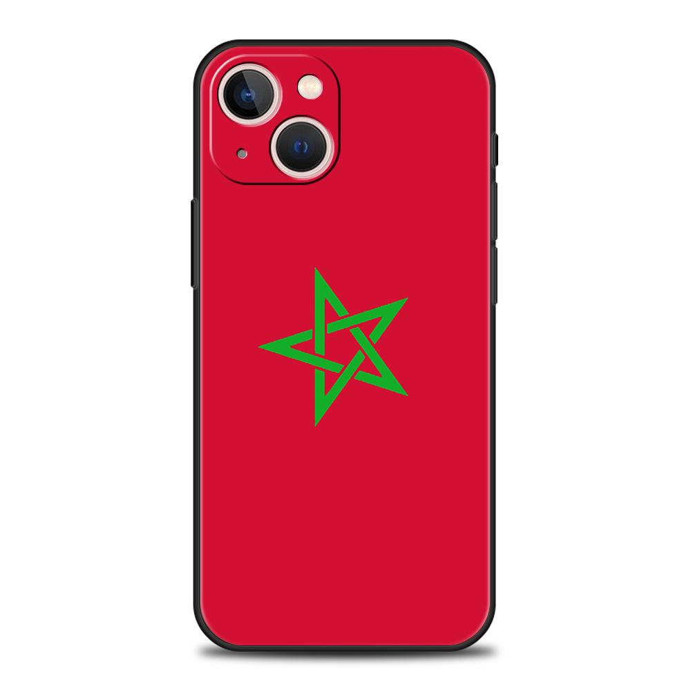 Morocco Flag Passport Luxury Phone Case For iPhone 11 12 13 14 15 Pro Max Mini X XR XS 7 8 Plus SE Silicone Cover Black Funda