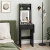 Small Vanity Desk with Mirror and LED Lights, Compact Dressing Table with Drop Leaf, Open Shelves and Drawer, Black
