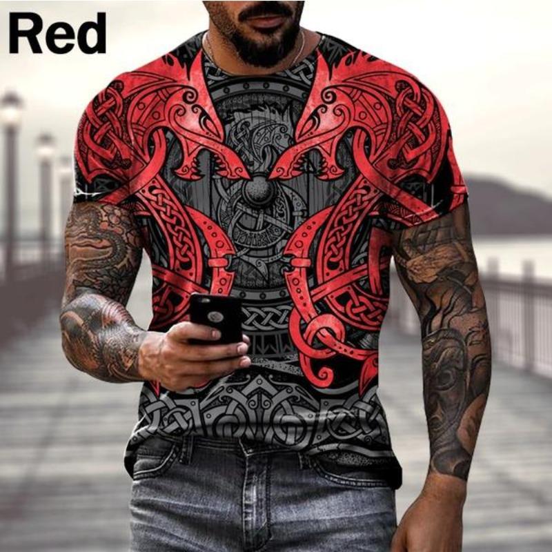 Sommar Rundhals Herr Viking Tatuering Konst 3d Kortärmade T-shirts