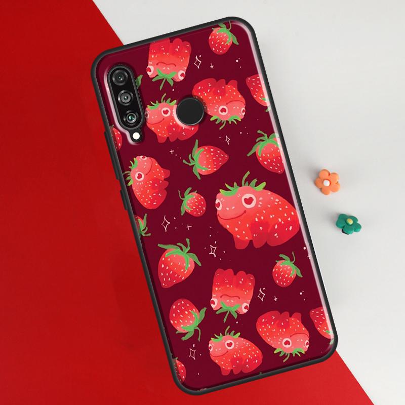 Cottagecore Fruit Strawberry Frog Case For Huawei P50 Pro P20 P30 P40 Lite P Smart 2019 Nova 9 5T Cover For Honor 50 8X 9X