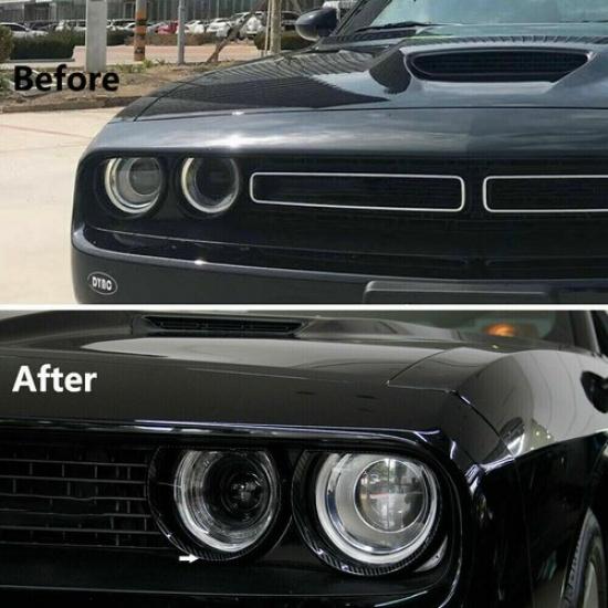 4X Front Head Light Lamp Ring Cover Trim For Dodge Challenger 2015+ Carbon Fiber