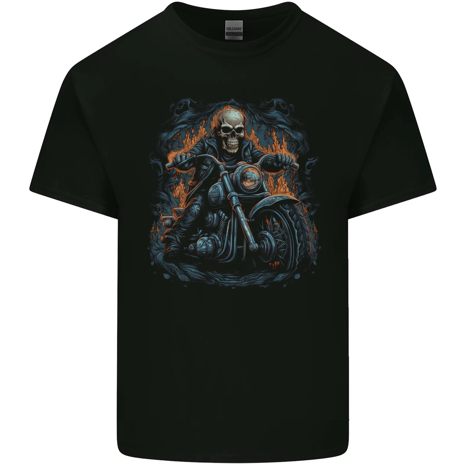 Skull Biker Motorcycle Motorbike Grim Reaper 12 Kids T-Shirt Childrens M