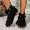 Large Size Rivet Tassel Metal Buckle with Short Tube Cigarette Boots Autumn and Winter New Flat-bottomed Warm Women's Boots