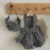 Plaid Pet Dress Set with Hood for Small Dogs and Cats, 100% Polyester, Pullover Style, Random, Belt Skirt, Pet Clothes