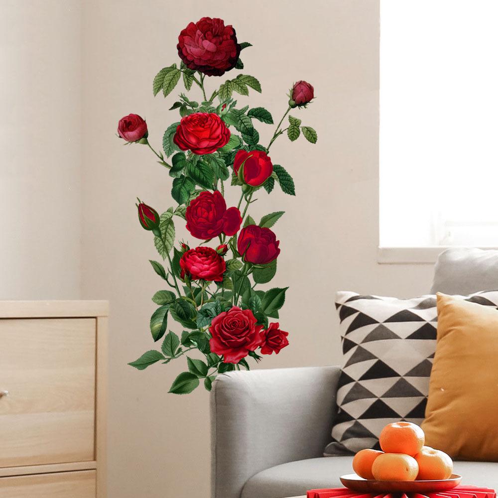 Removable Bright Red Rose Wall Sticker - Decorative for Living Room, Bedroom, or Entrance
