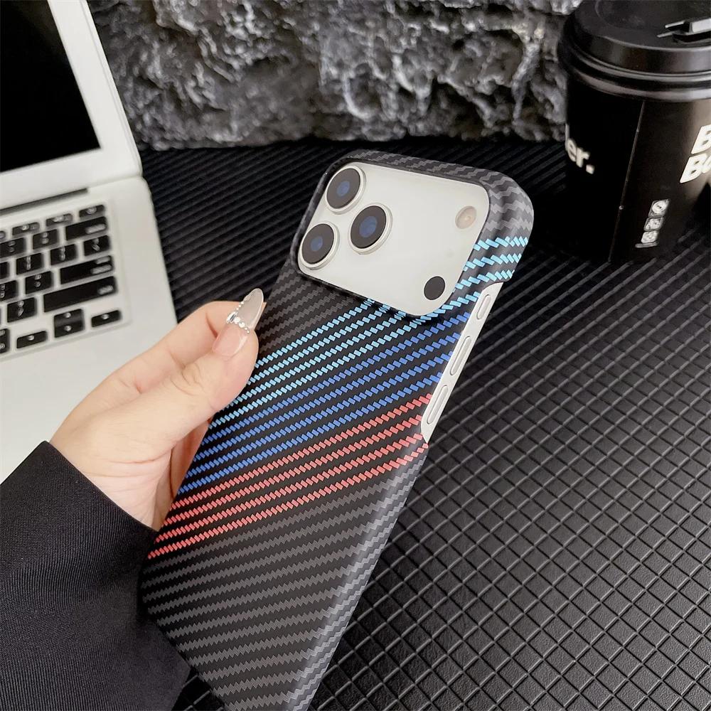 Carbon Fiber Kevlar Texture Phone Case for IPhone 17 Air 16 15 14 Plus 13 12 11 Pro Max Hard Plastic Half Pack Protective Cover