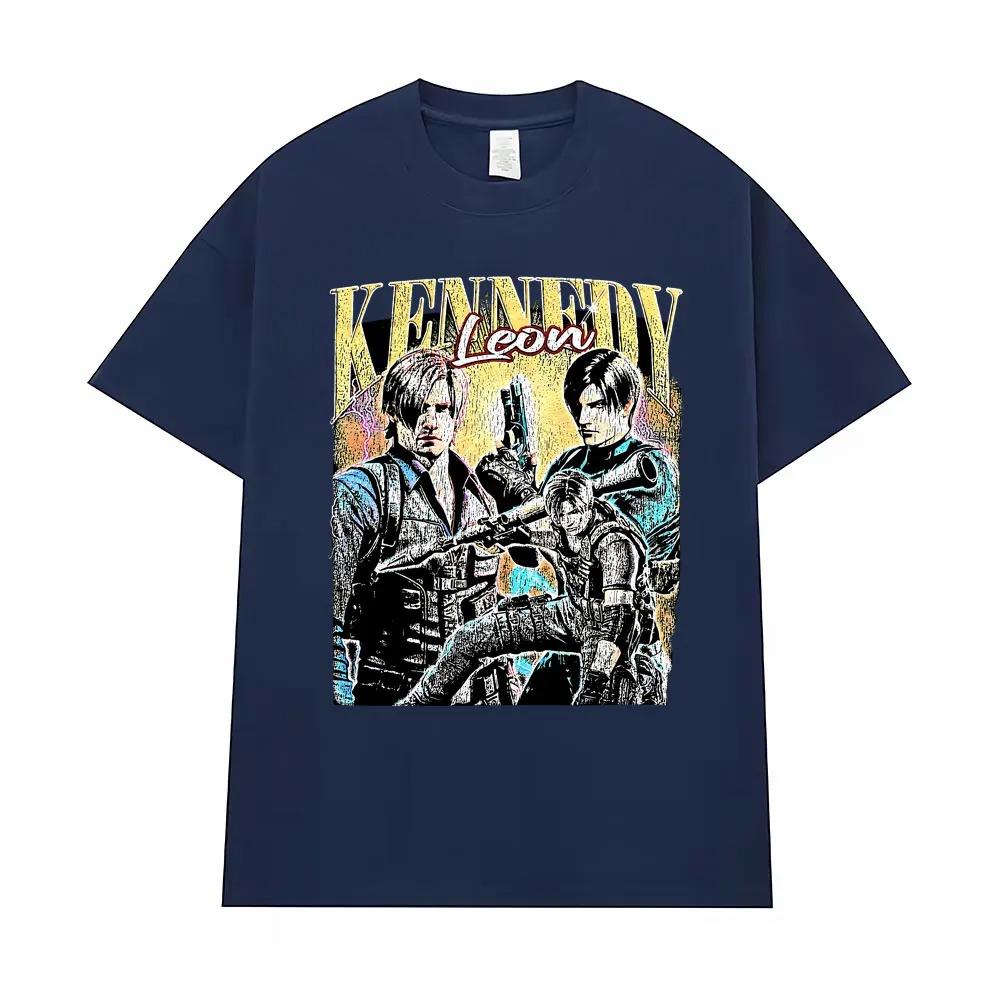 Resident Evil Leon Kennedy Retro Portrait Collage Oversized T-Shirt Horror Game Vintage Streetwear Women And Men T-shirts